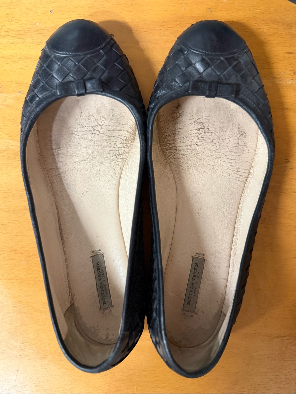 Bottega Veneta Black Woven Leather Ballet Flats